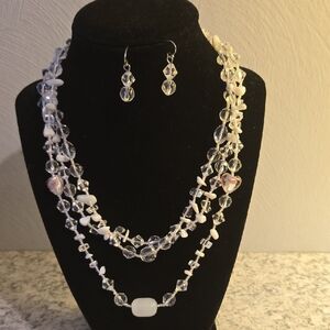 Elegant Crystal and White Beaded Necklace Set